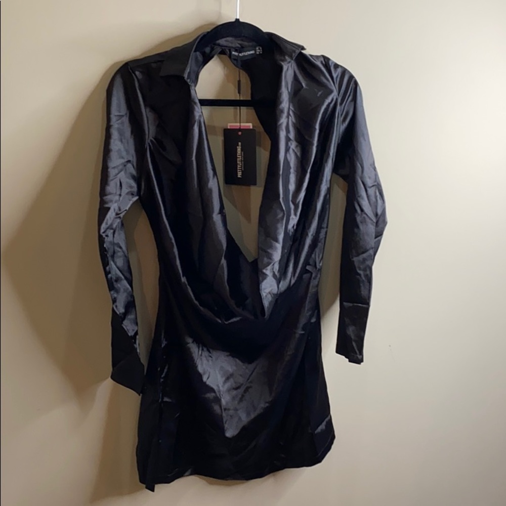 Black Satin Cowl Neck Dress